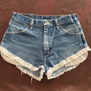 Wrangler Blue Jean Shorts with White Ruffle Trim